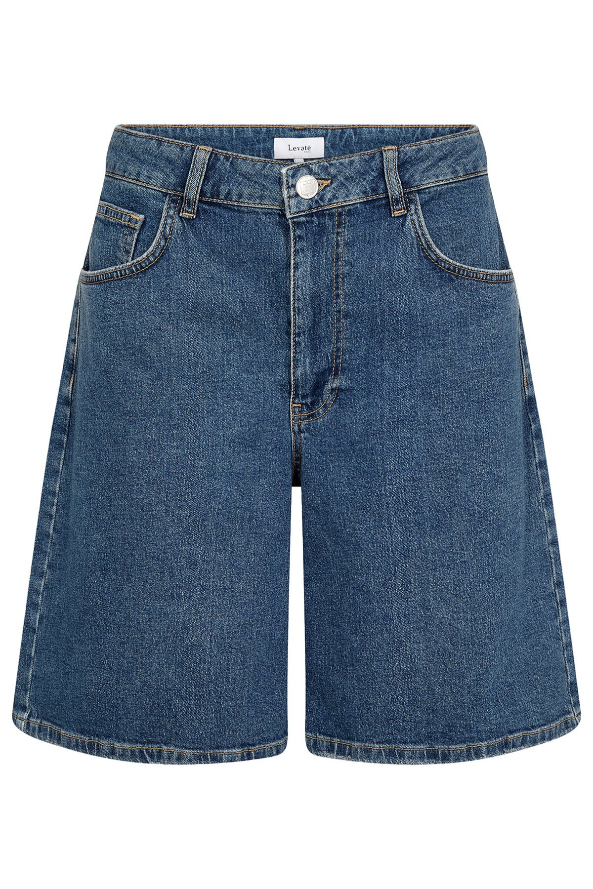 Sea blue denim bermudashorts med høj talje og klassiske lommer foran.