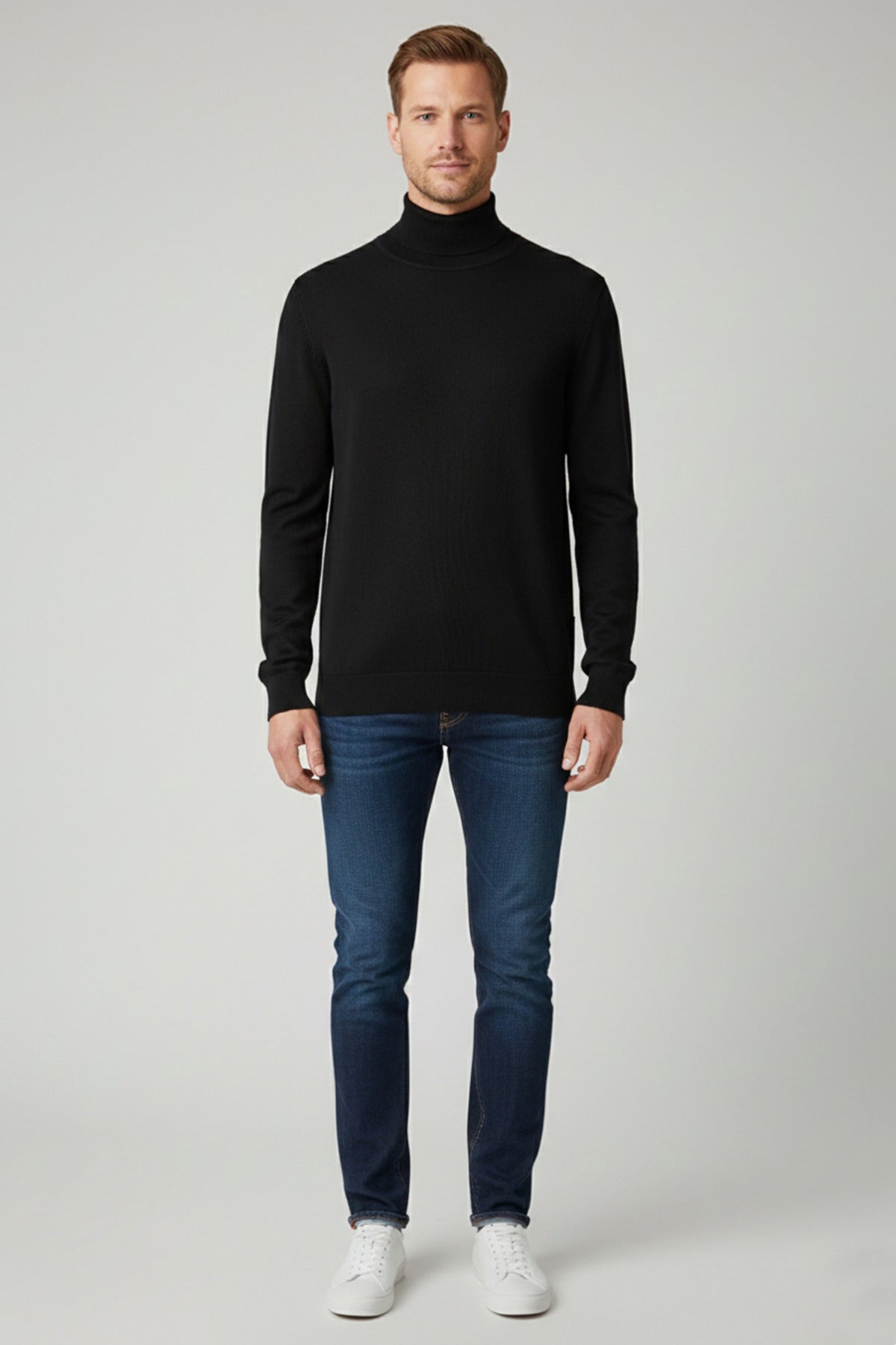 Langærmet rullekrave strik i bomuldsblanding