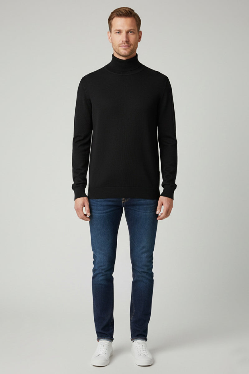 Langærmet rullekrave strik i bomuldsblanding