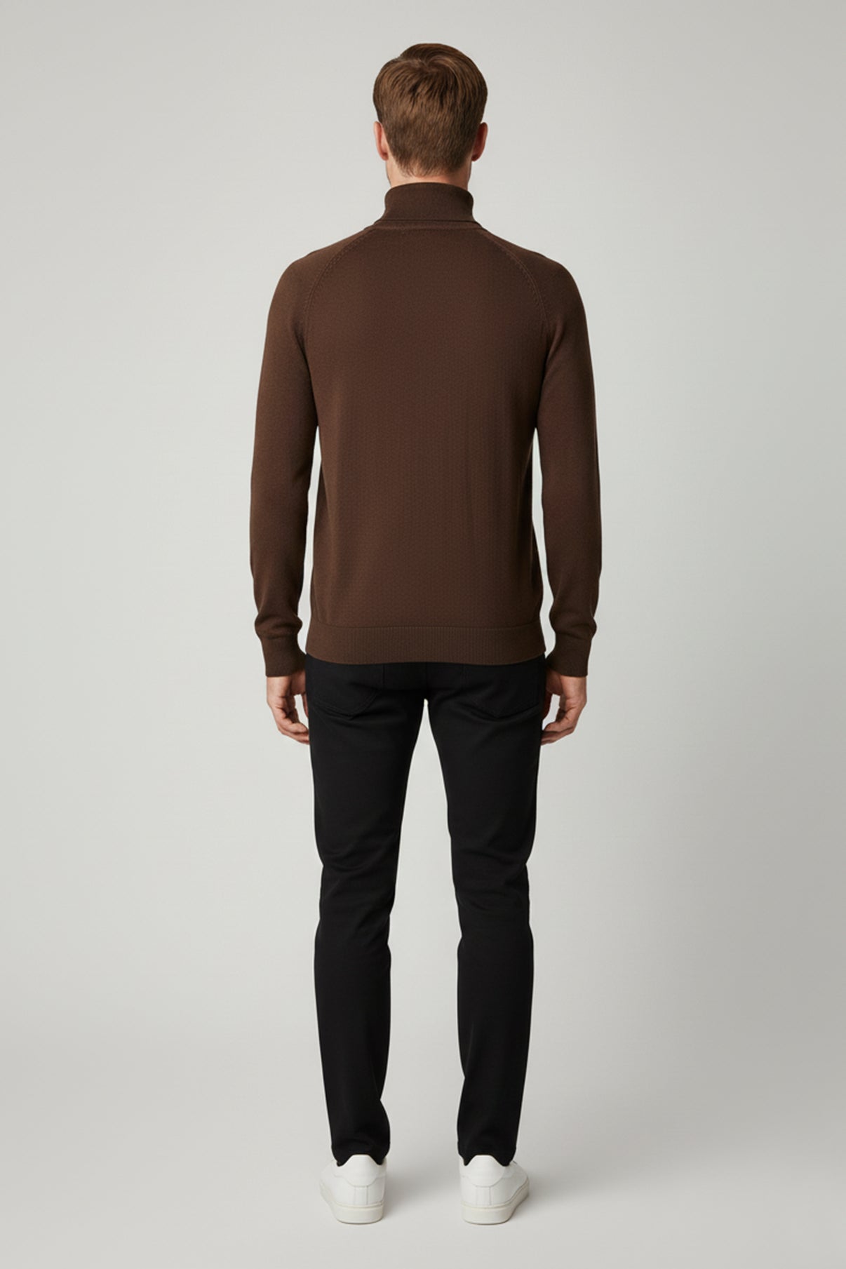 Langærmet rullekrave strik i bomuldsblanding