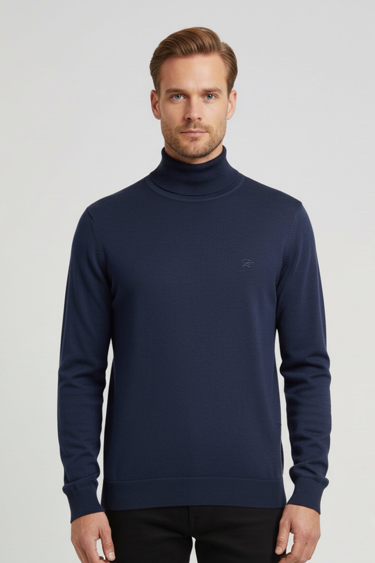 Langærmet rullekrave strik i bomuldsblanding