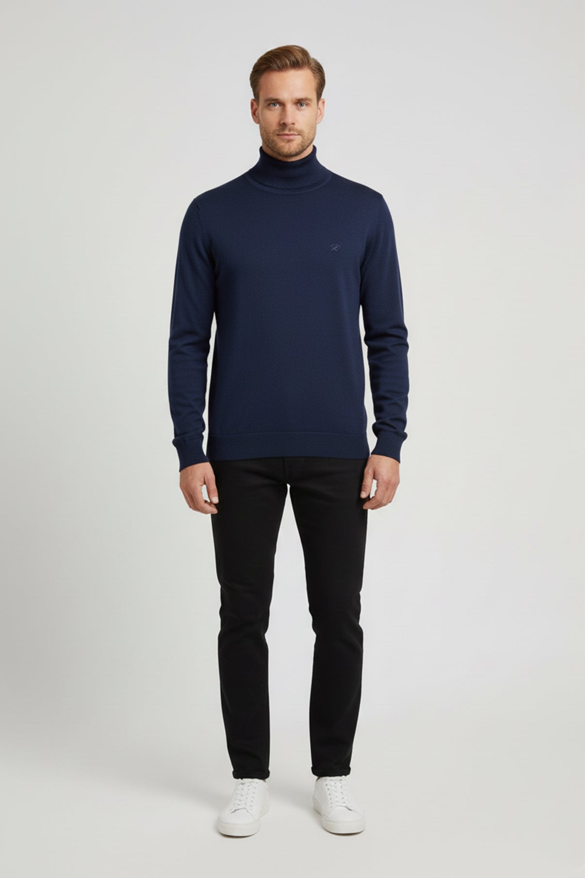 Langærmet rullekrave strik i bomuldsblanding