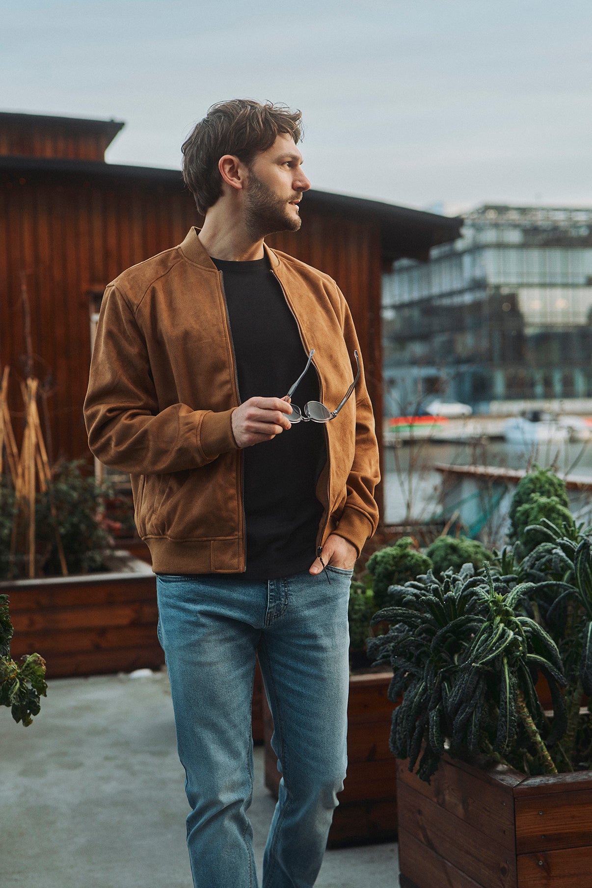 Wayne - Bomberjakke med lommer i ruskindslook