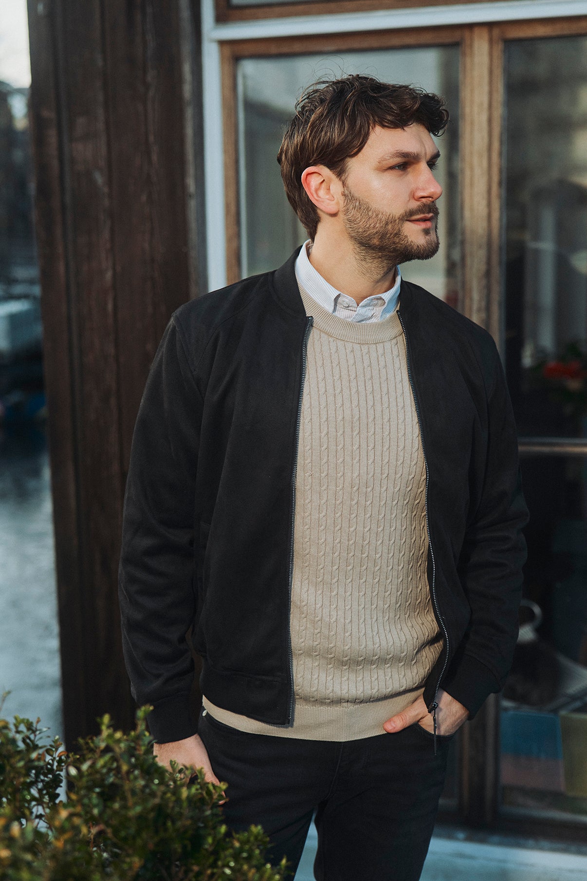 Wayne - Bomberjakke med lommer i ruskindslook