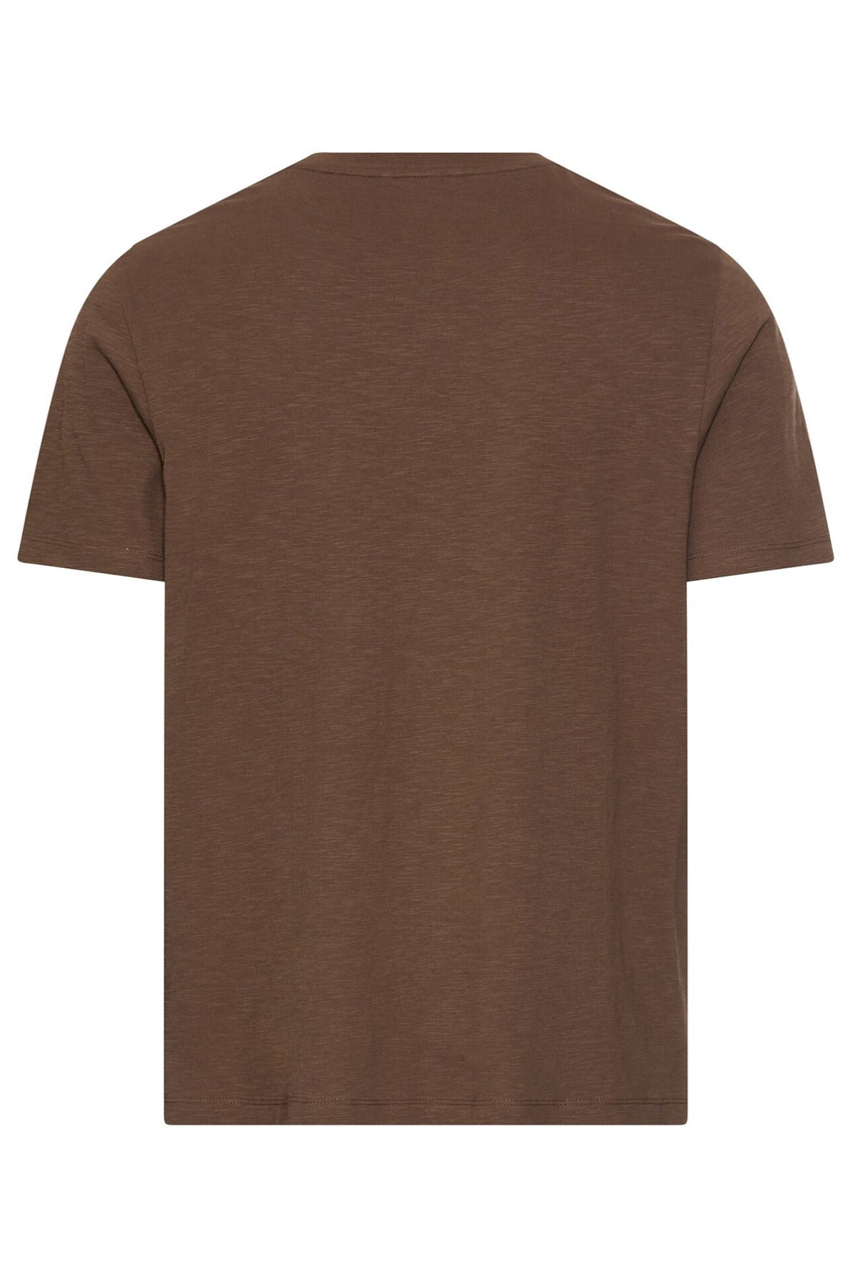 Kortærmet t-shirt i mudderbrun uden print, rund hals og almindelig pasform set bagfra.