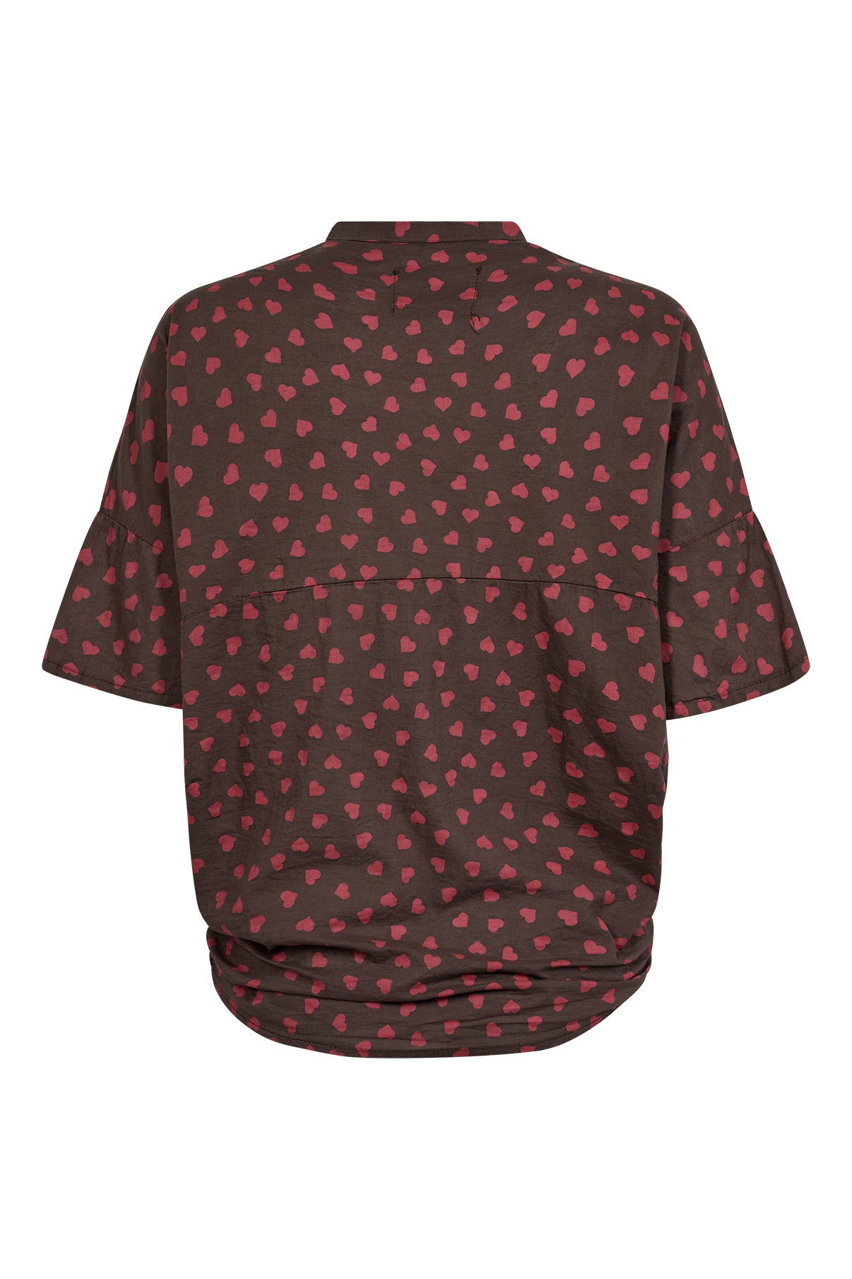 Kortærmet bluse med hjerteprint og bindedetalje