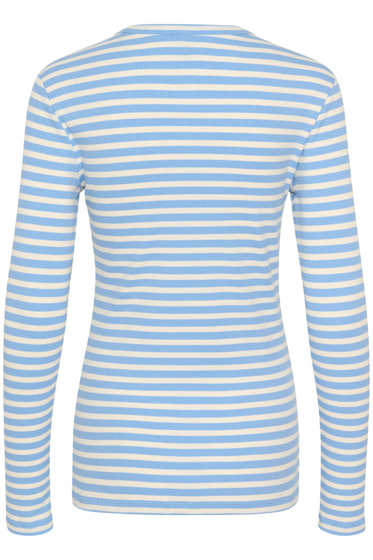 Langærmet t-shirt med smalle blå og hvide striber i blødt, strækbart stof.