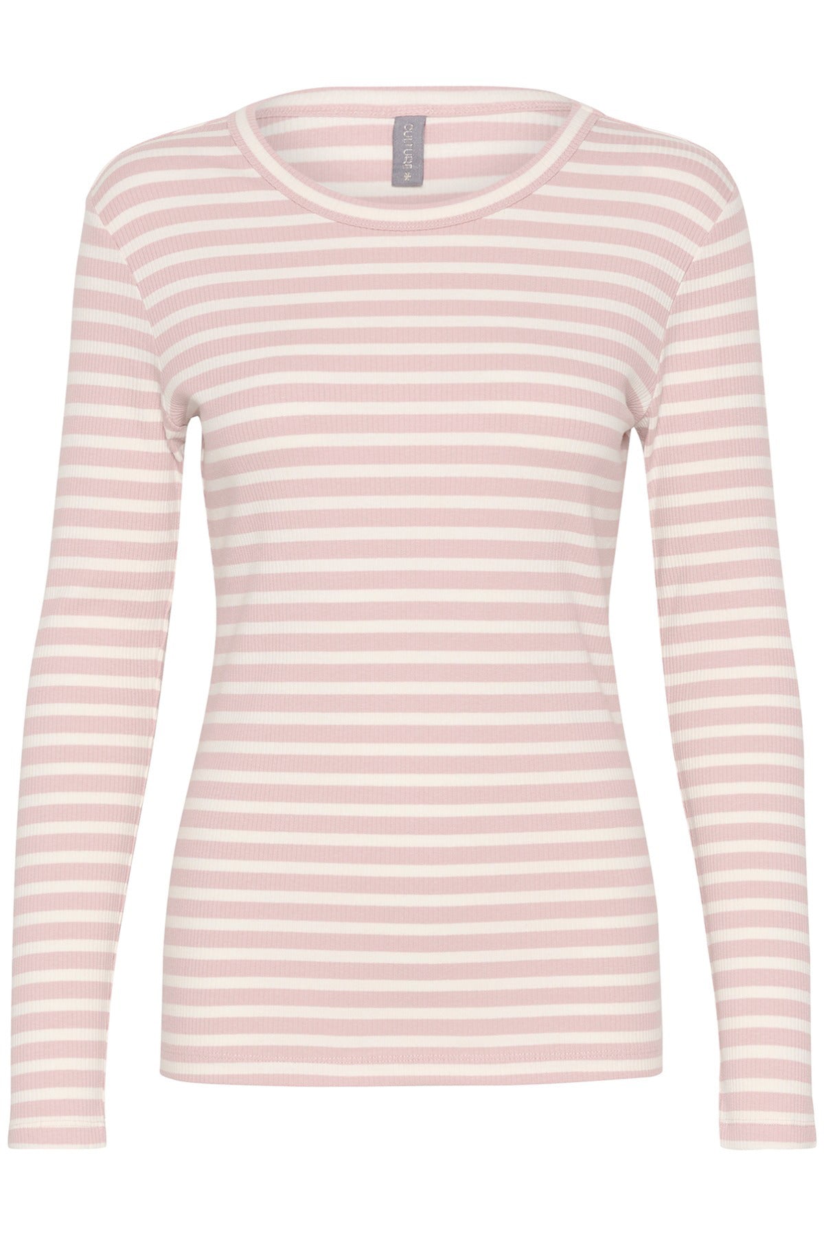 Langærmet t-shirt med blege rosa og hvide striber i blød, let pasform.