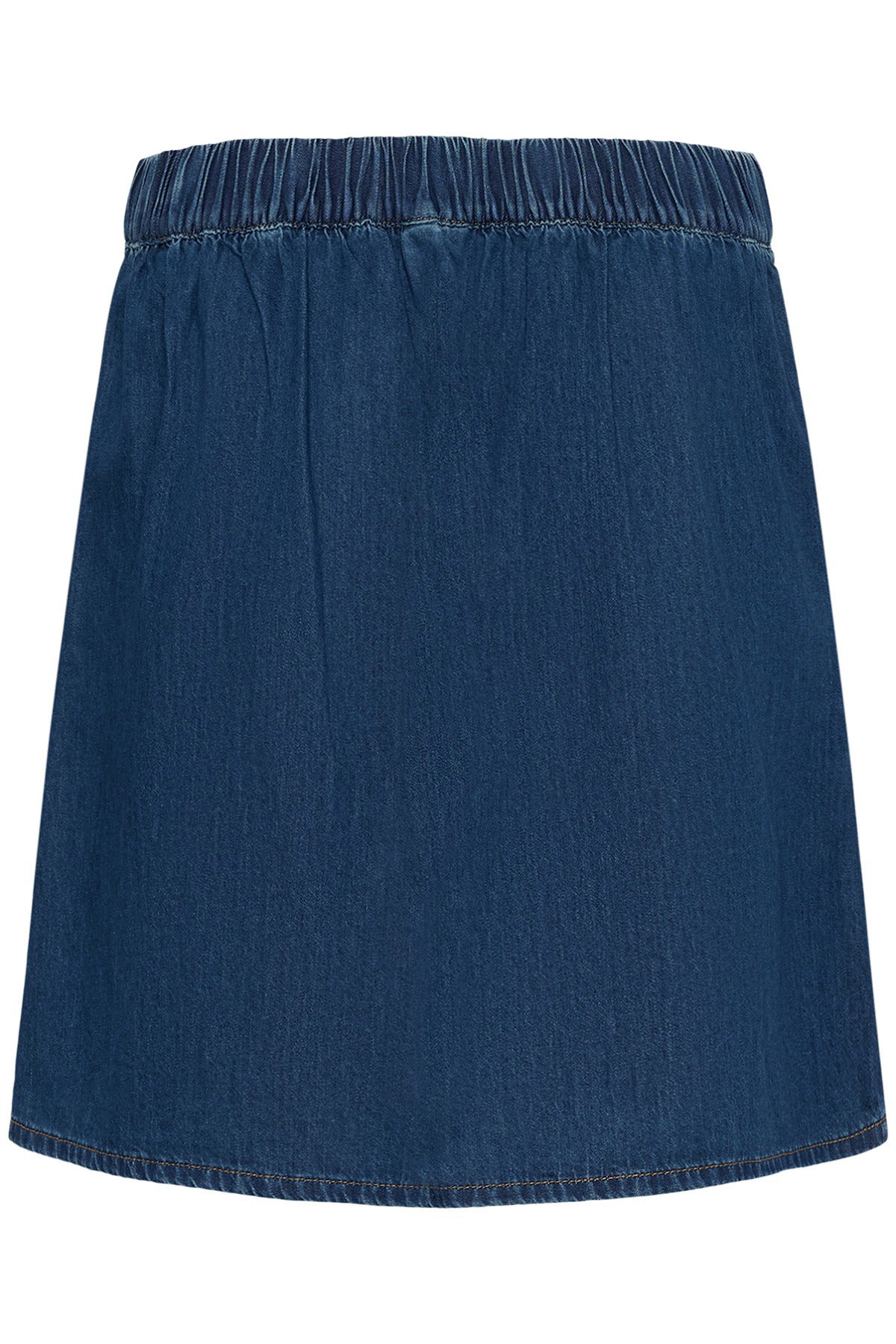 Mørkeblå denim nederdel med elastisk talje og enkel, lige silhuet.