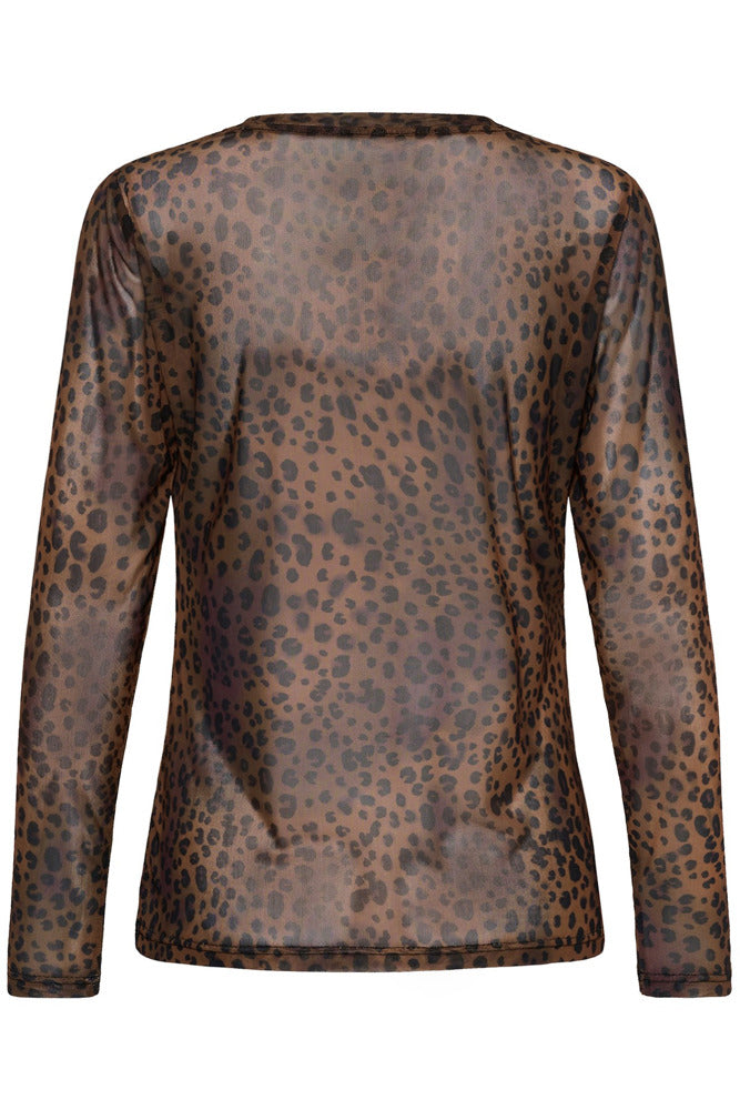 CUASHLEY - Langærmet mesh bluse med leopardprint