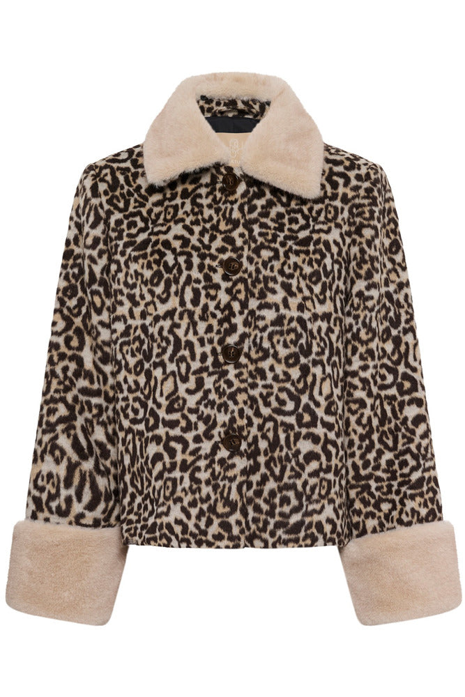 CUGIA - Kort leopard jakke med fake fur detaljer