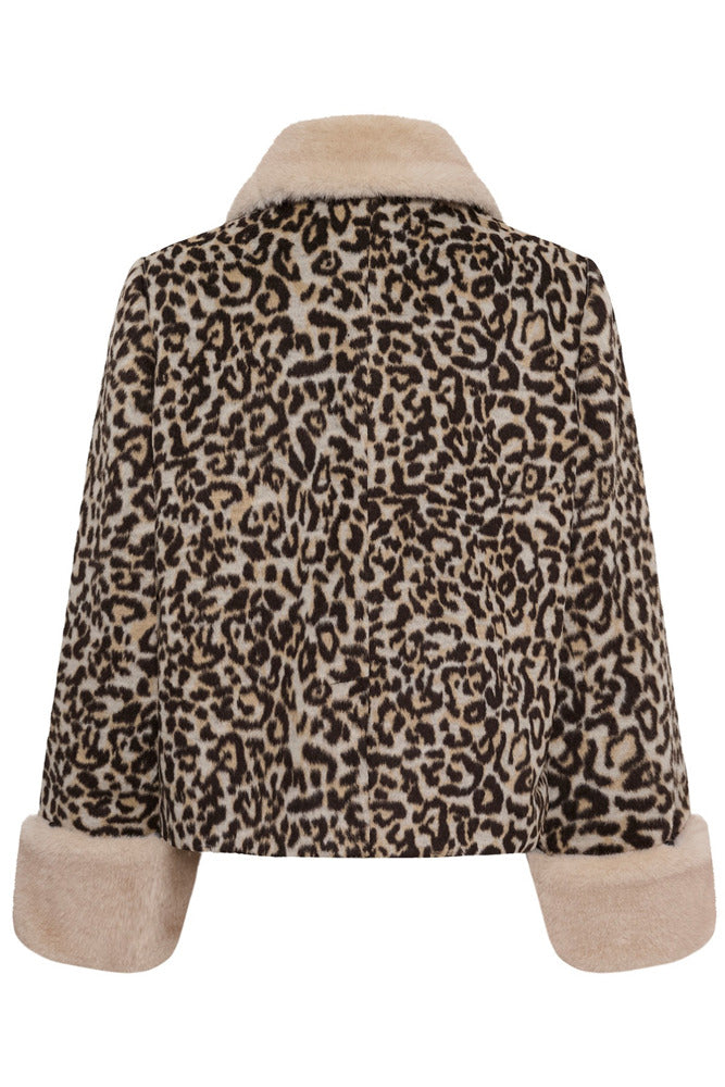 CUGIA - Kort leopard jakke med fake fur detaljer