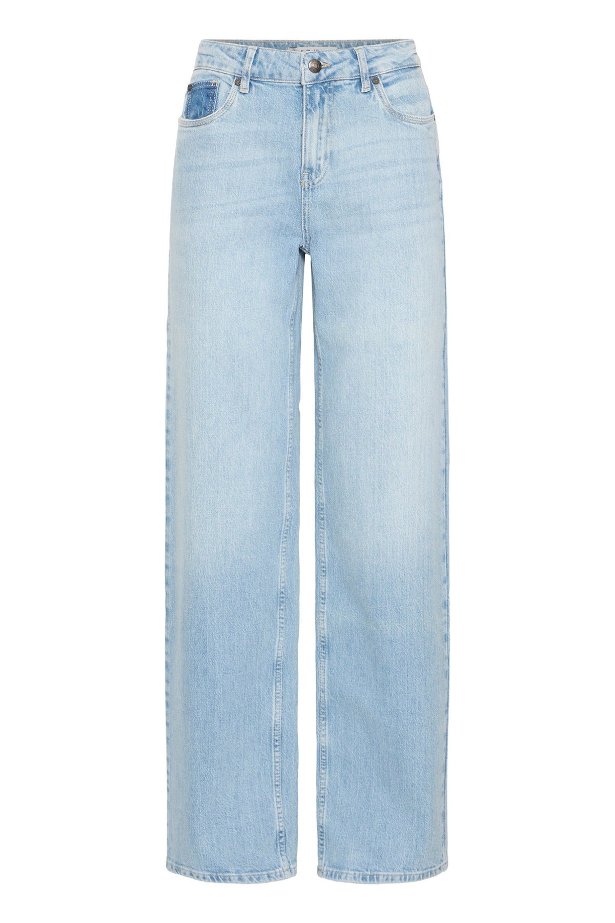 Ultra højtaljede jeans i lys blå denim med brede ben og klassisk fem-lomme design.