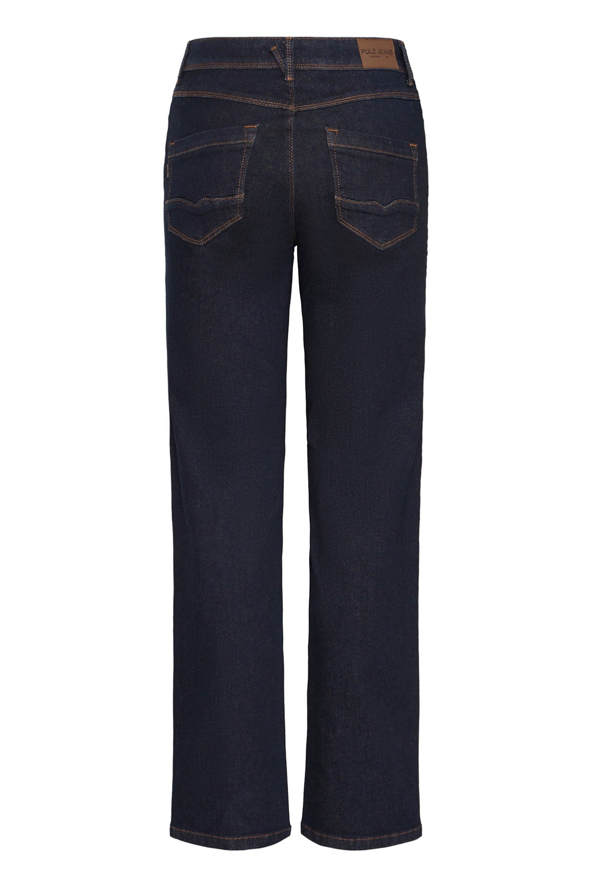 Mørkeblå højtaljede jeans i ubehandlet denim med lige ben og dobbelte baglommer.