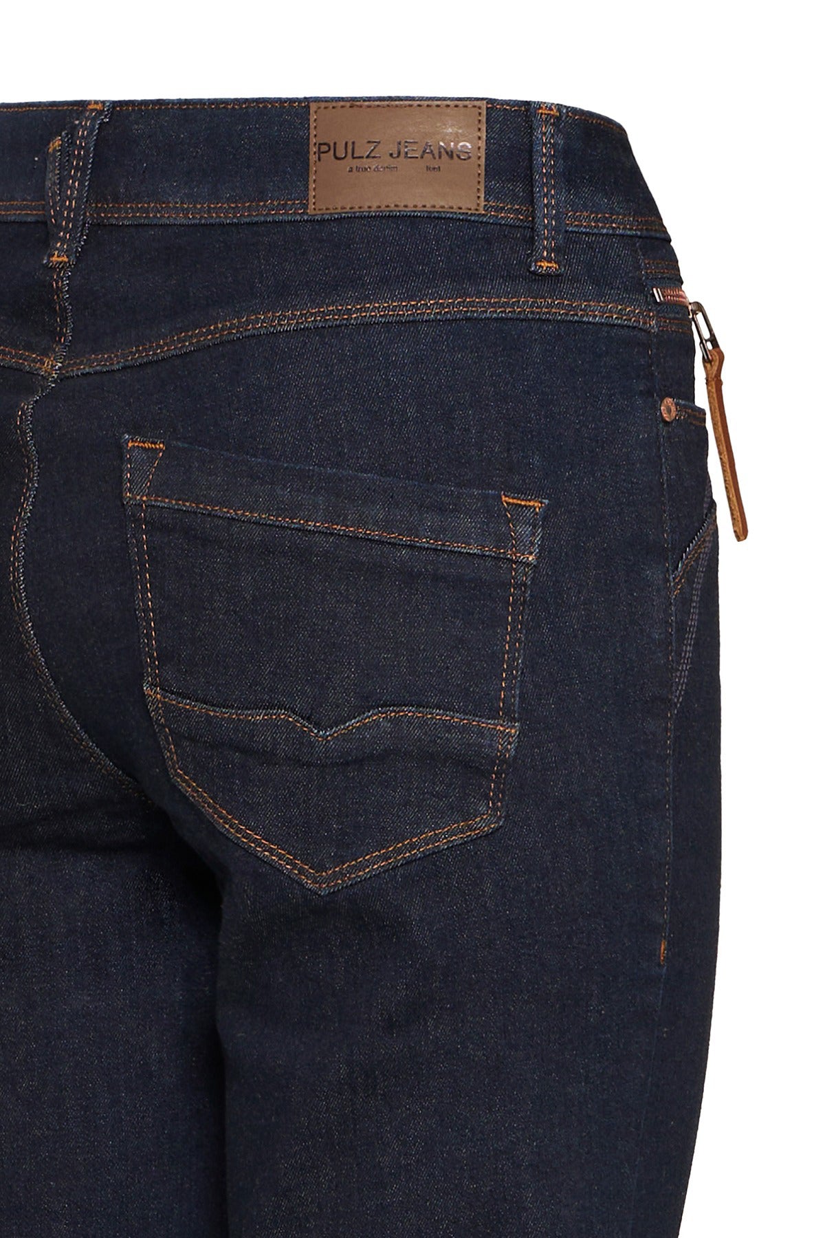 Højtaljede jeans i ubehandlet mørkeblå denim med lige ben og brune syninger.