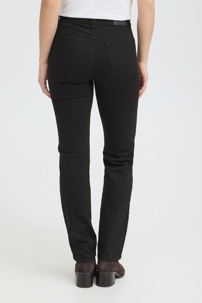 Sort højttaljede jeans med lige ben og diskrete baglommer i denim.
