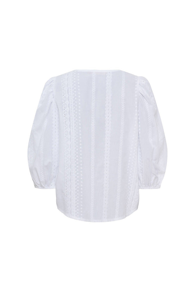 MdcValessia - Skjortebluse med broderi anglaise og trekvartærmer