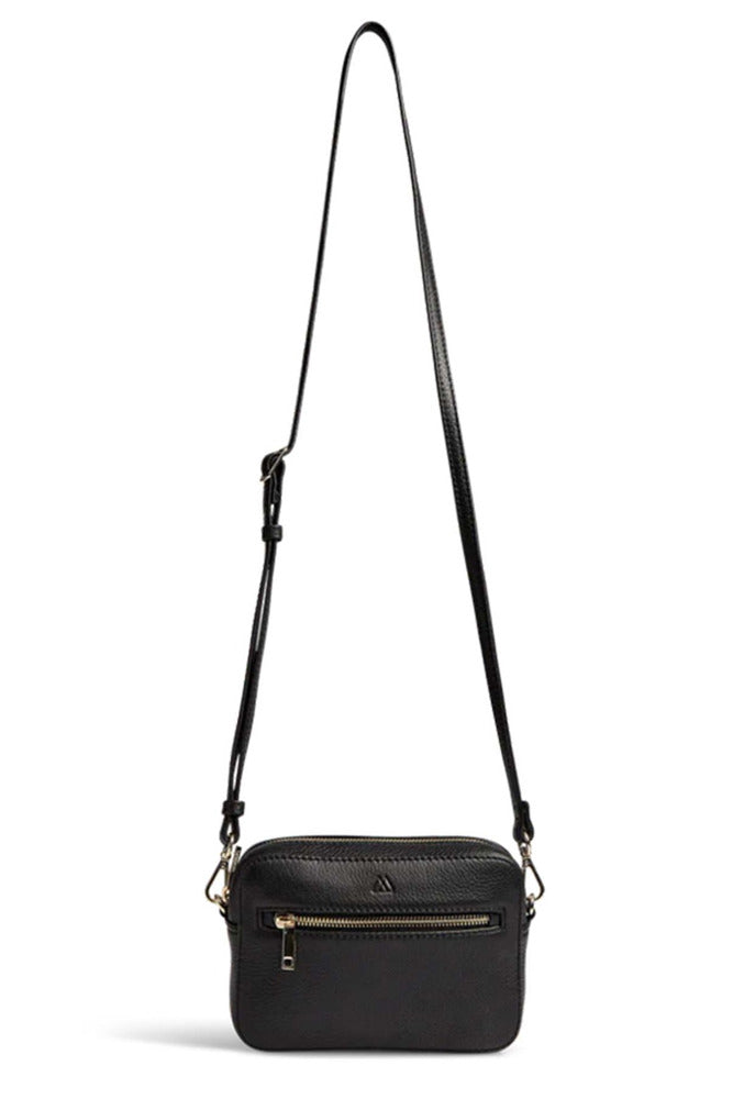 EleaMBG - Sort crossbody-taske i læder med gulddetaljer