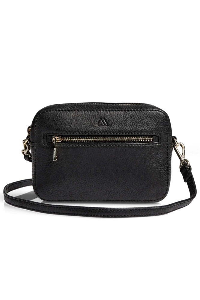 EleaMBG - Sort crossbody-taske i læder med gulddetaljer