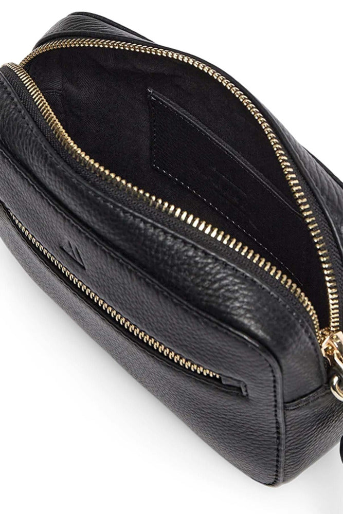 EleaMBG - Sort crossbody-taske i læder med gulddetaljer