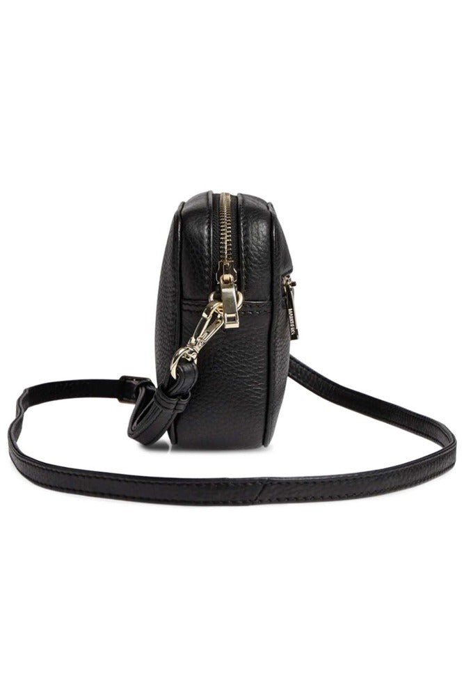EleaMBG - Sort crossbody-taske i læder med gulddetaljer