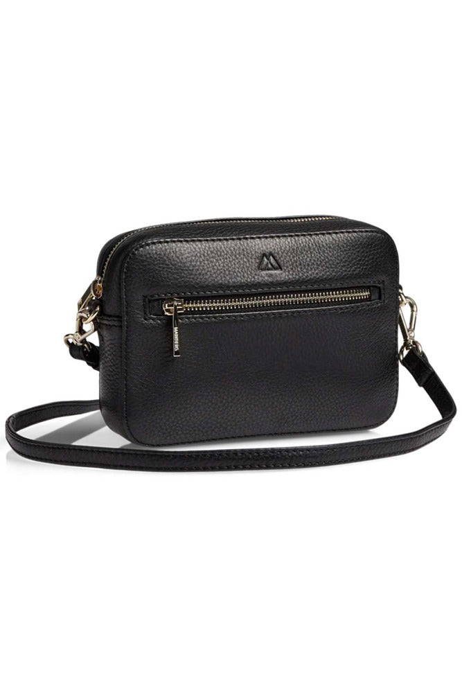 EleaMBG - Sort crossbody-taske i læder med gulddetaljer