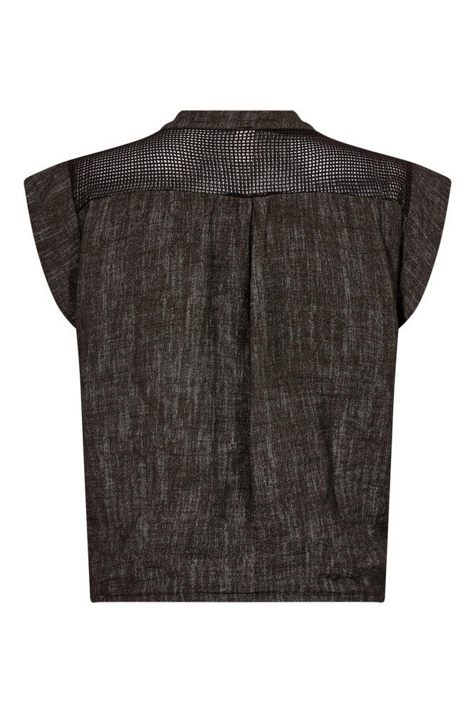 Kortærmet skjortebluse med knudedetalje og knapper