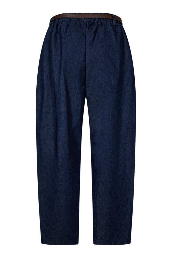 Løse denim bukser med elastisk talje og bælte