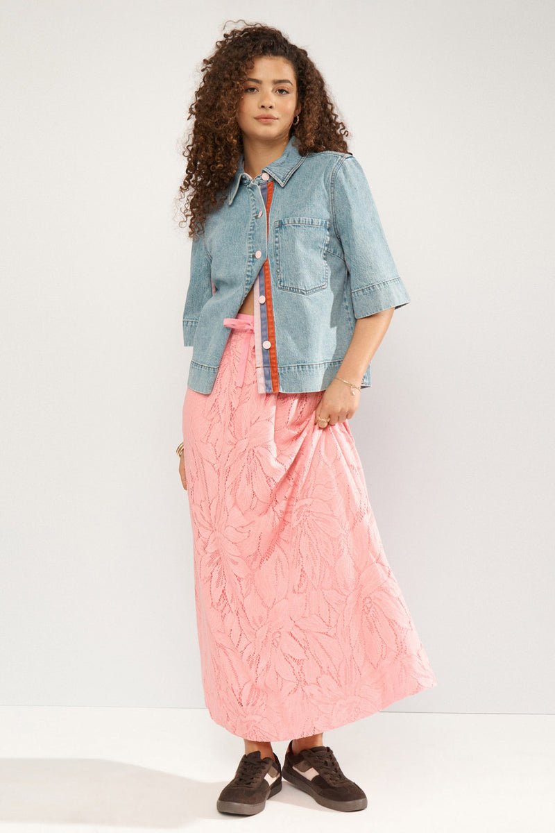 NULACENA - Lang blonde-nederdel med blomsterstruktur