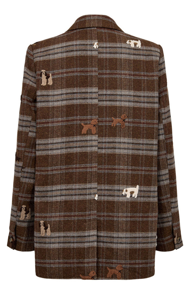NUEZMA - Oversize blazer med tern og broderi detaljer