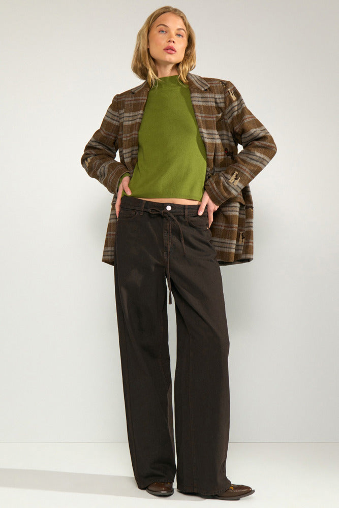 NUEZMA - Oversize blazer med tern og broderi detaljer