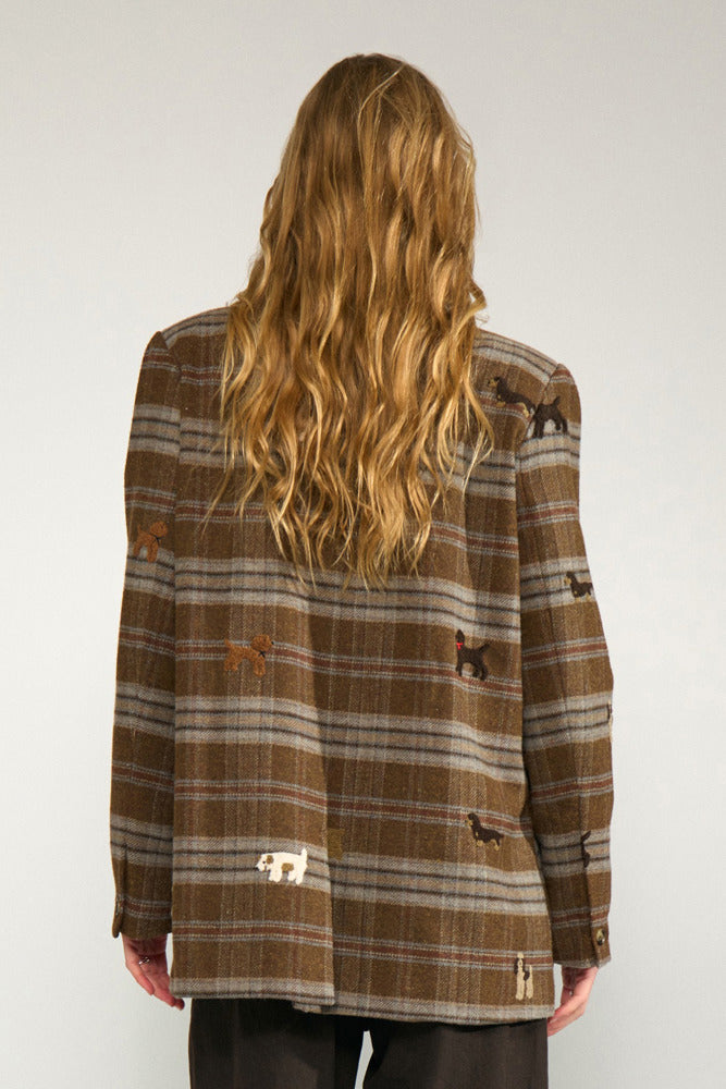 NUEZMA - Oversize blazer med tern og broderi detaljer