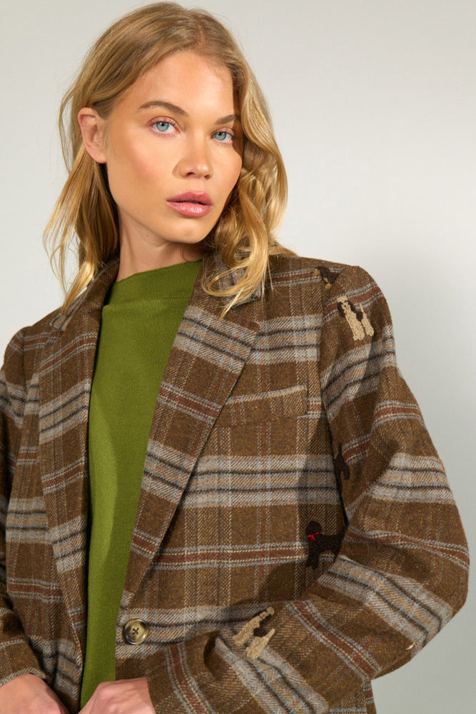 NUEZMA - Oversize blazer med tern og broderi detaljer