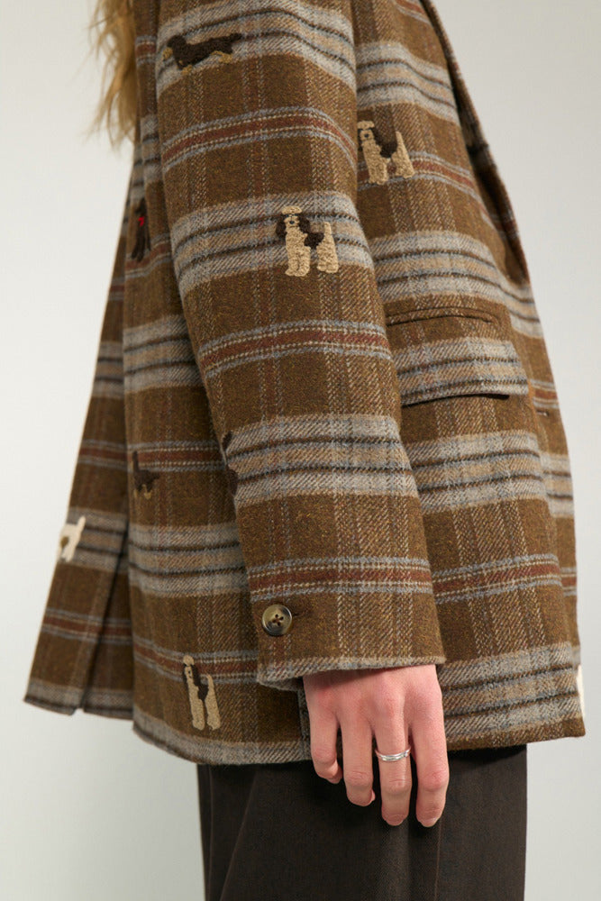 NUEZMA - Oversize blazer med tern og broderi detaljer