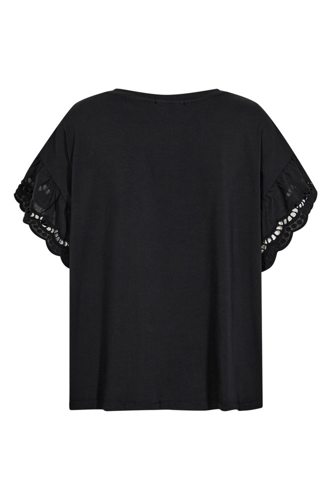 T-shirt med broderi anglaise og sløjfedetaljer