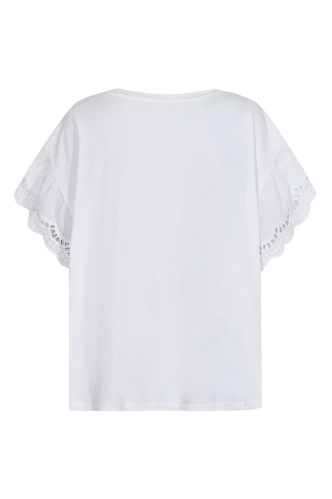 T-shirt med broderi anglaise og sløjfedetaljer