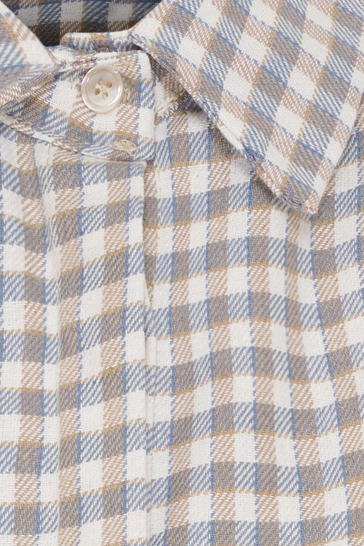 Blå og beige ternet skjorte med krave og knapdetaljer i onesize.