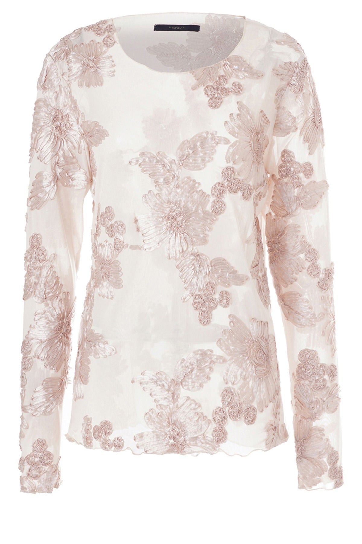 Florana - Langærmet mesh bluse med broderi