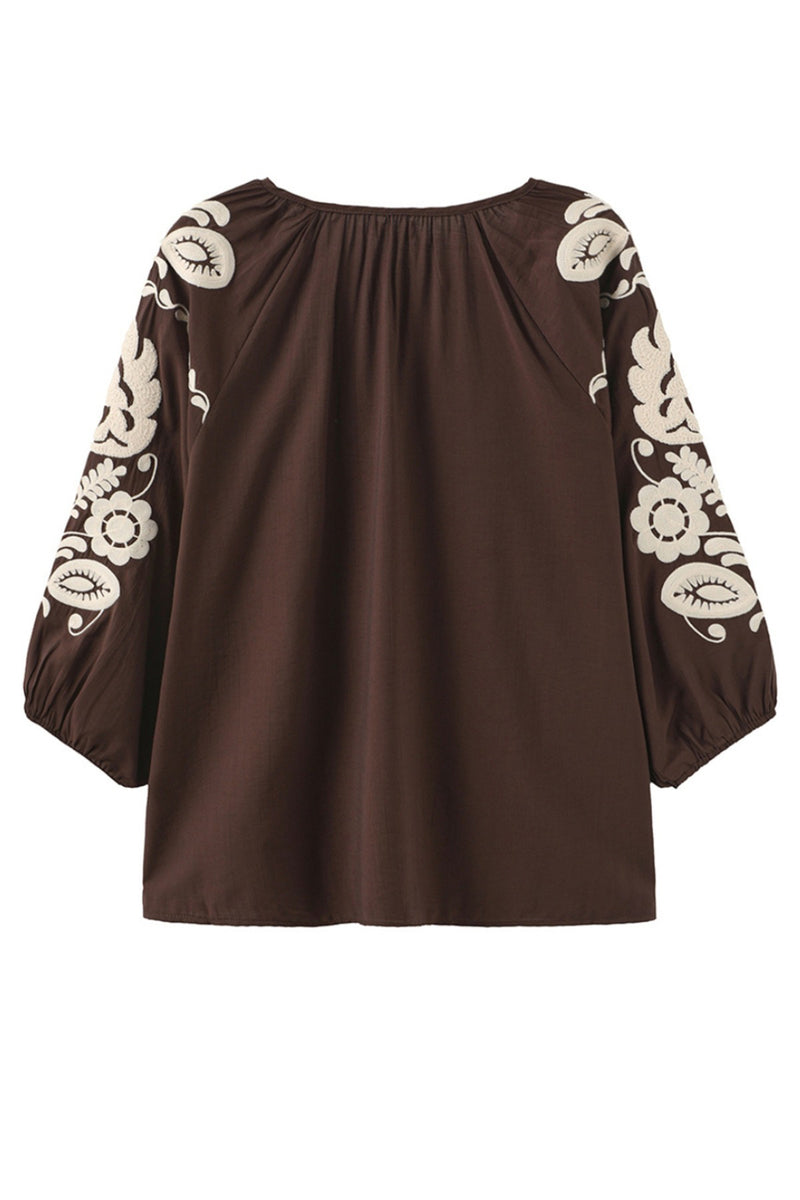 Allette - Boheme bluse med broderi og trekvartærmer