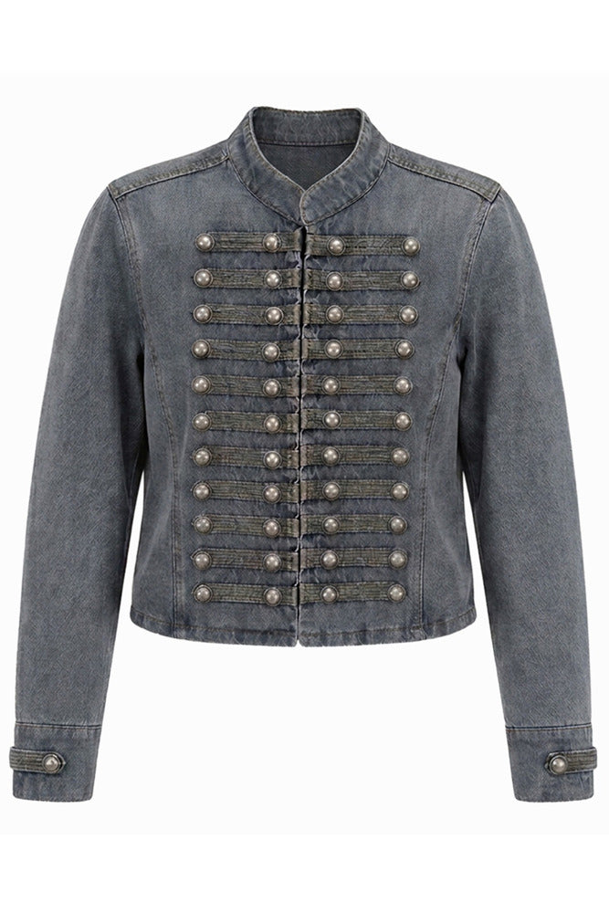Zantro - Denimjakke med dekorative knapdetaljer