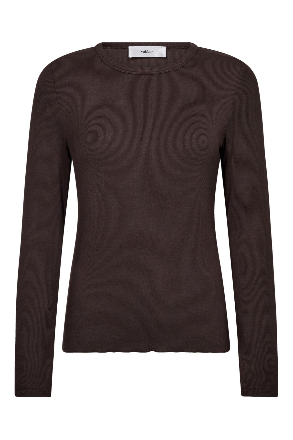 Brun blød langærmet t-shirt med rund hals i tætsiddende pasform.