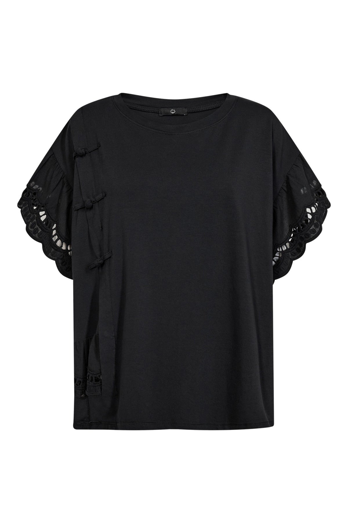 T-shirt med broderi anglaise og sløjfedetaljer