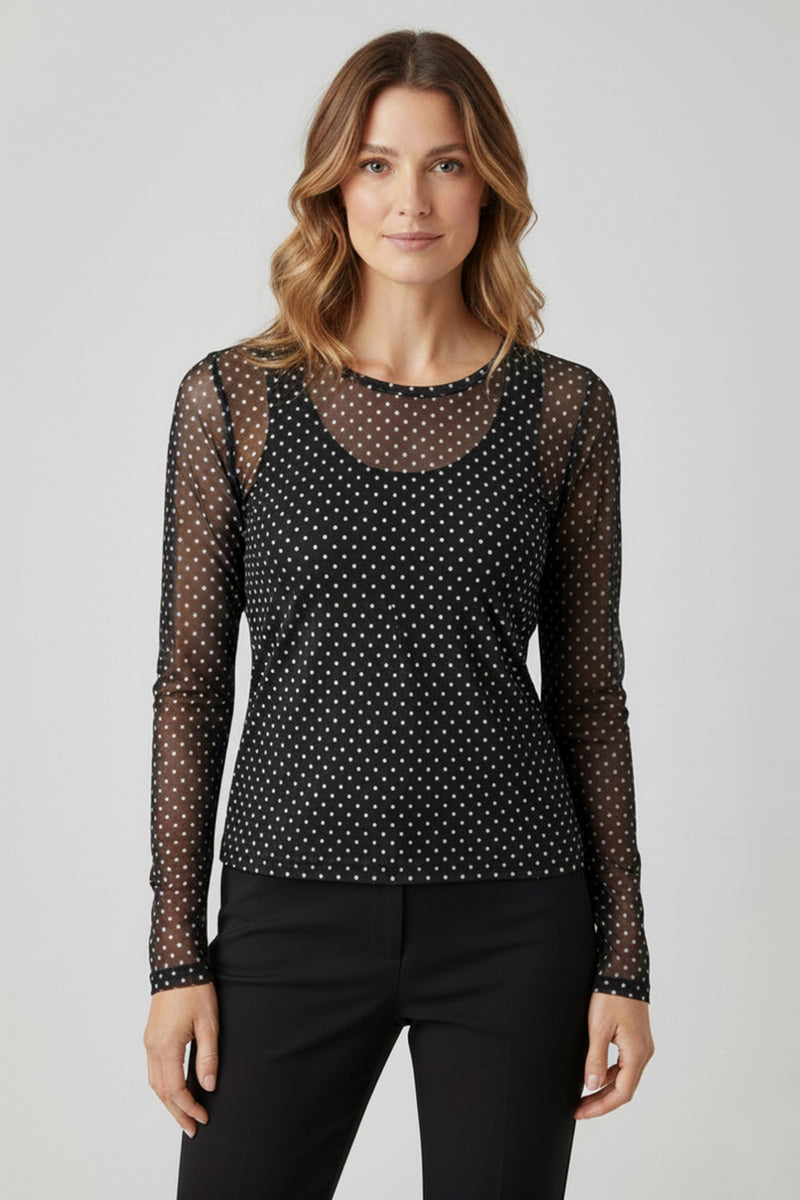 Sarah mesh bluse med prikker