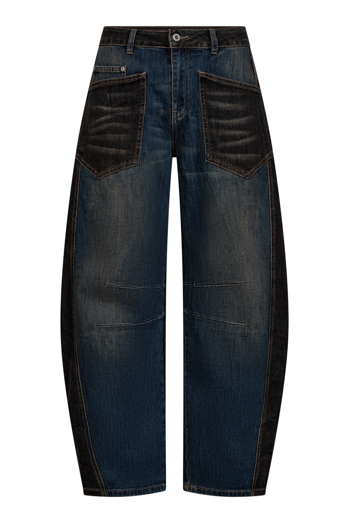 Barrel jeans med to denimfarver