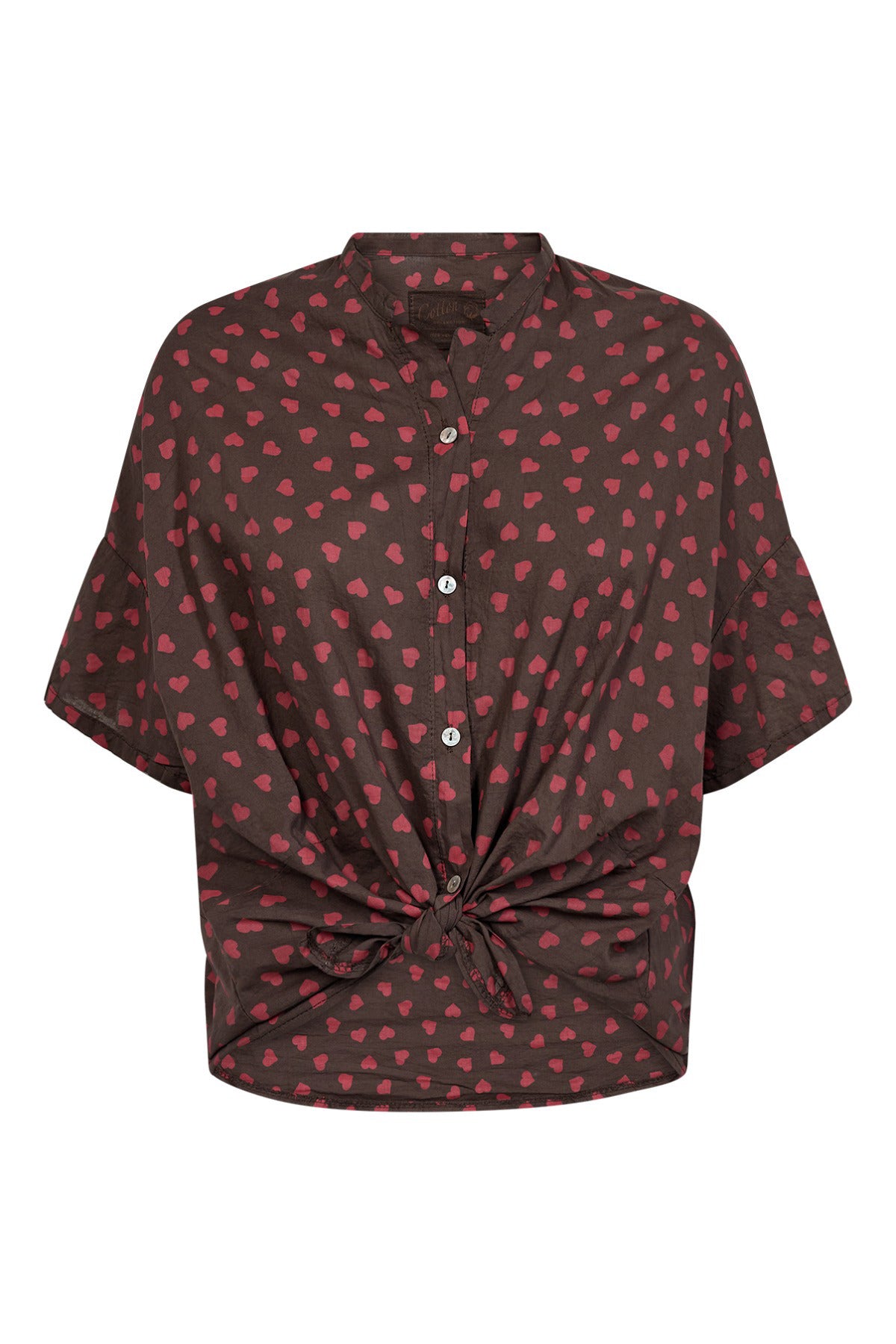 Kortærmet bluse med hjerteprint og bindedetalje