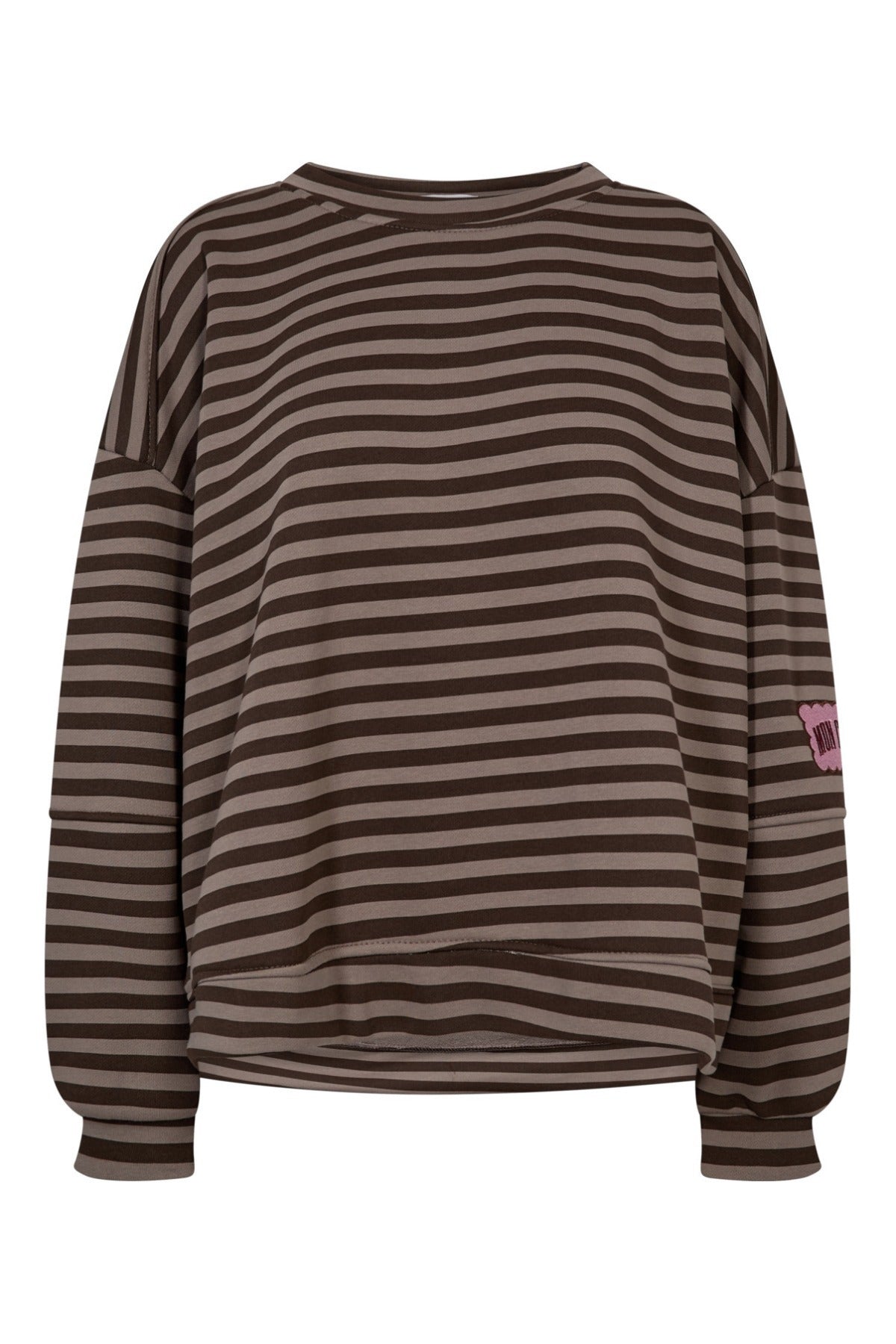 Stribet sweatshirt med rund hals og broderet detalje