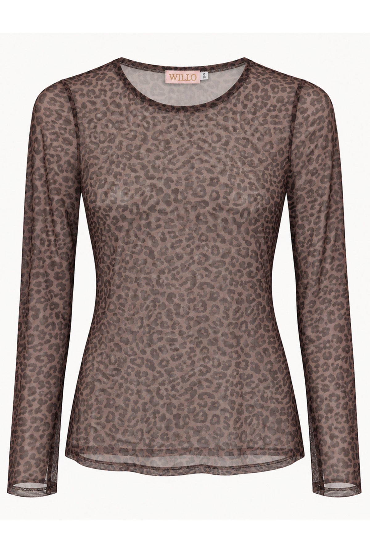 Langærmet mesh T-shirt med leopardprint