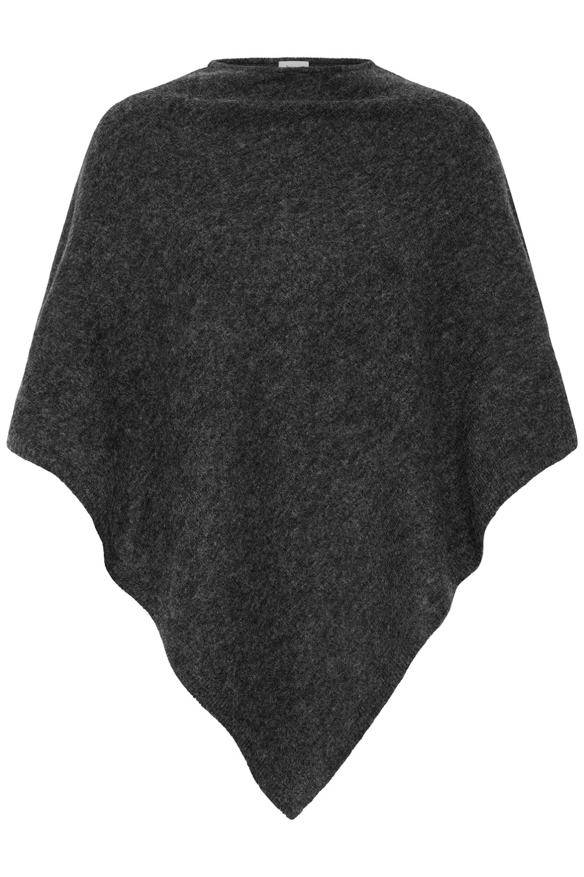 Poncho i uldkvalitet i mørkegrå melange med rund hals og asymmetrisk snit.
