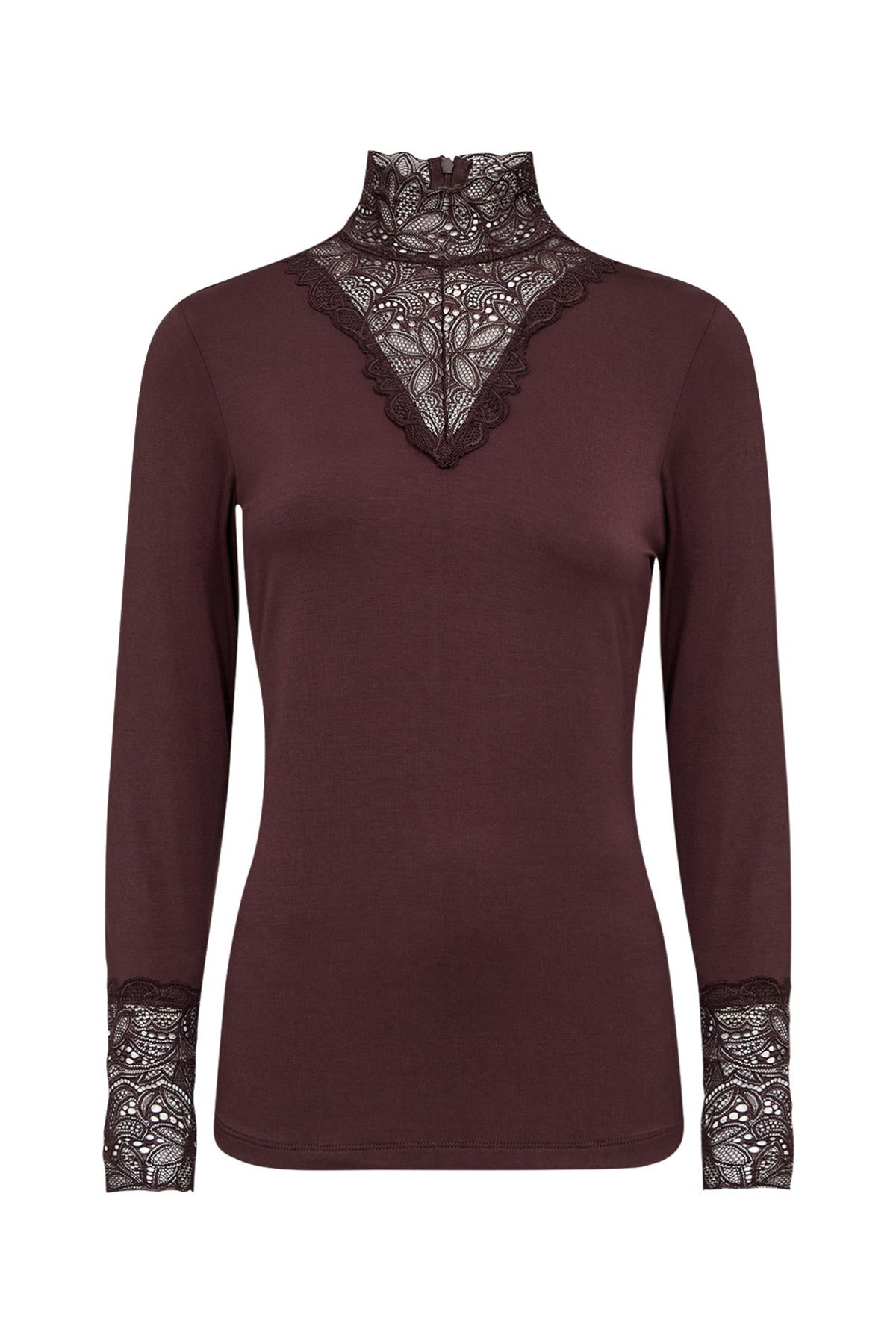 Gia - Bluse med blondekrave og blondemanchetter