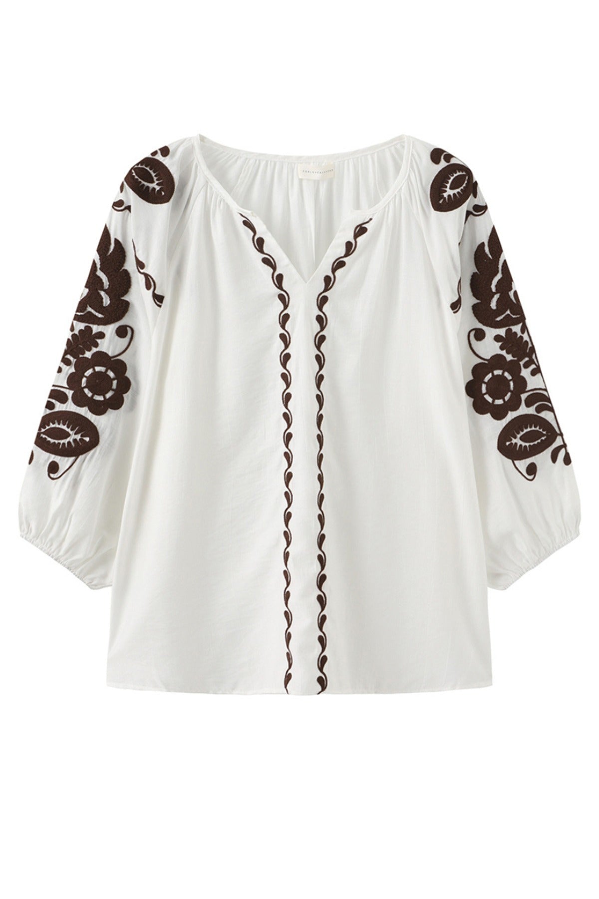 Allette - Boheme bluse med broderi og trekvartærmer